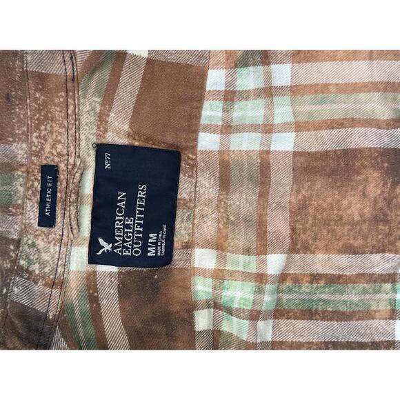 Upcycled Distressed Flannel Brown and Beige Plaid Button-Up Shirt Size Medium - Picture 6 of 8